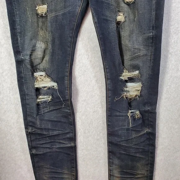 Crysp Denim Jeans Mens 38 Blue Distressed Slim Fit Ripped Stretch Designer Pants - Picture 6 of 16